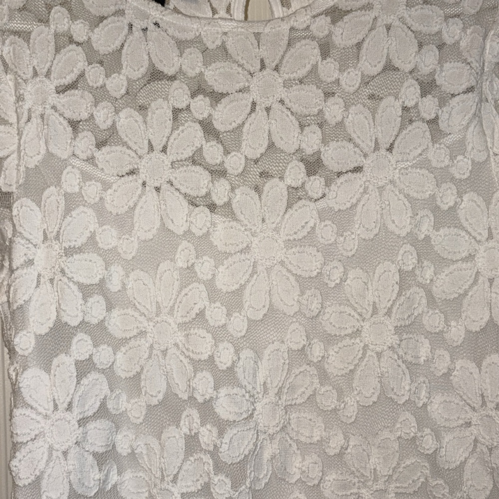 INC International Concepts White Lace Floral Top - Picture 2 of 4